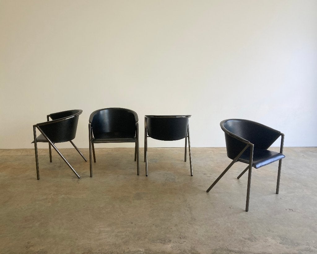 4x Vintage Arrben Italy Georgia leren design stoelen, Huis en Inrichting, Gebruikt, Molenakkerstraat 10b, Modern Design, Zwart
