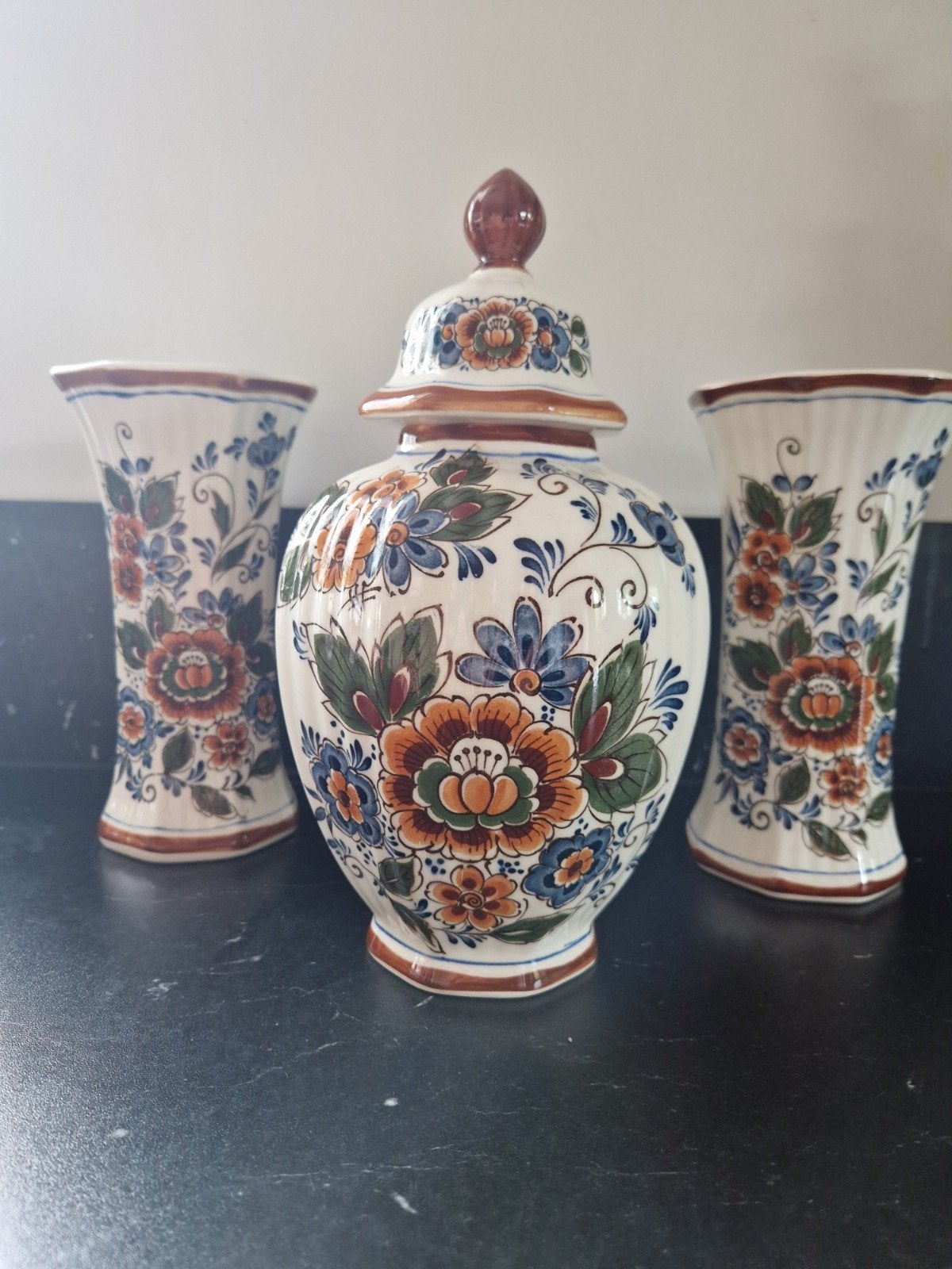 3-delig Delfts Polychroom Kaststel, Vintage Handwerk, Antiek en Kunst, Antiek | Vazen, Ophalen