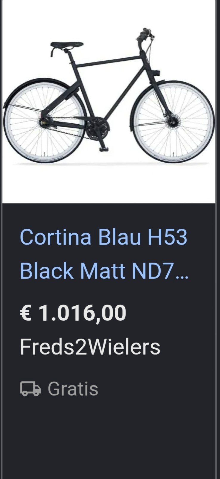Cortina Blau H53 Black Matt ND7 - Gebruikt, 53 tot 57 cm, Ophalen of Verzenden, Gebruikt, Overige merken