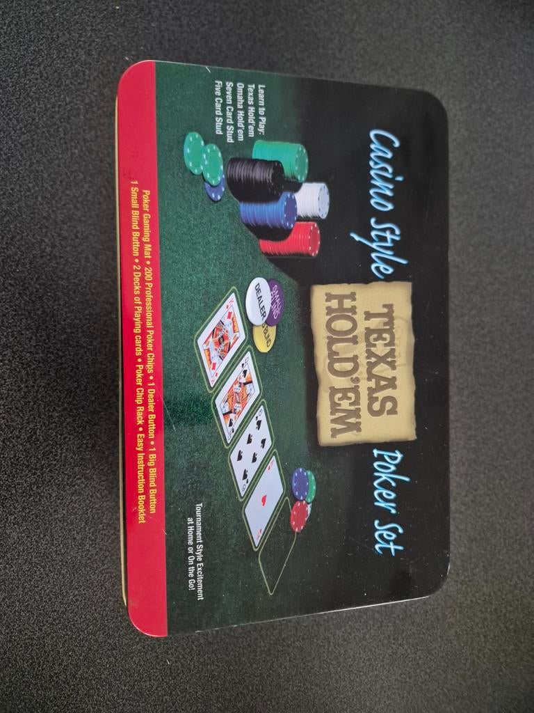 Texas Hold'em Poker Set in blik (mist handleiding en mat), Hobby en Vrije tijd, Gezelschapsspellen | Kaartspellen, Ophalen of Verzenden