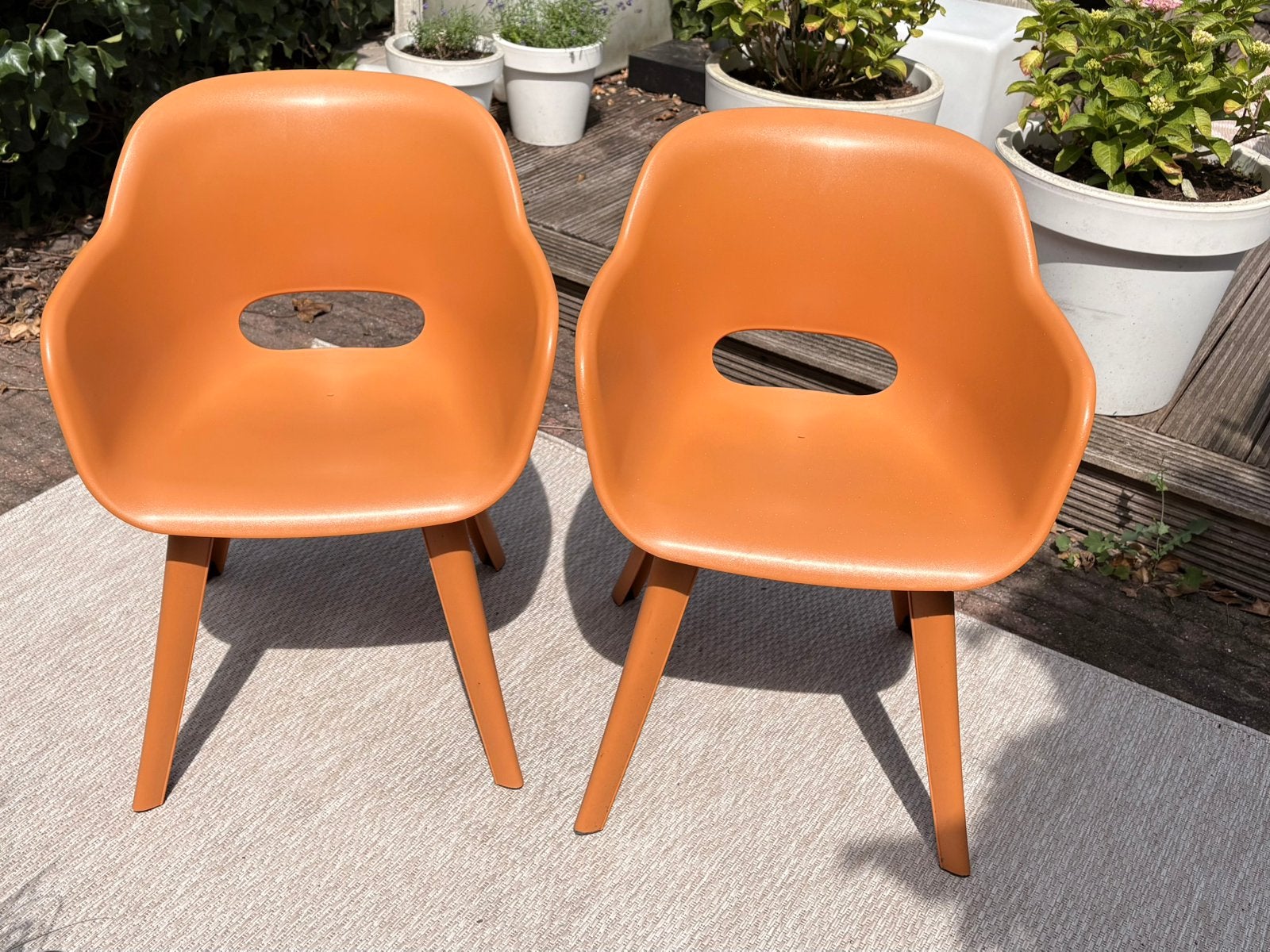 Oranje tuinstoelen 2 stuks, merk: Keter Akola, 56.5x55x80cm, Ophalen, Zo goed als nieuw, Kunststof