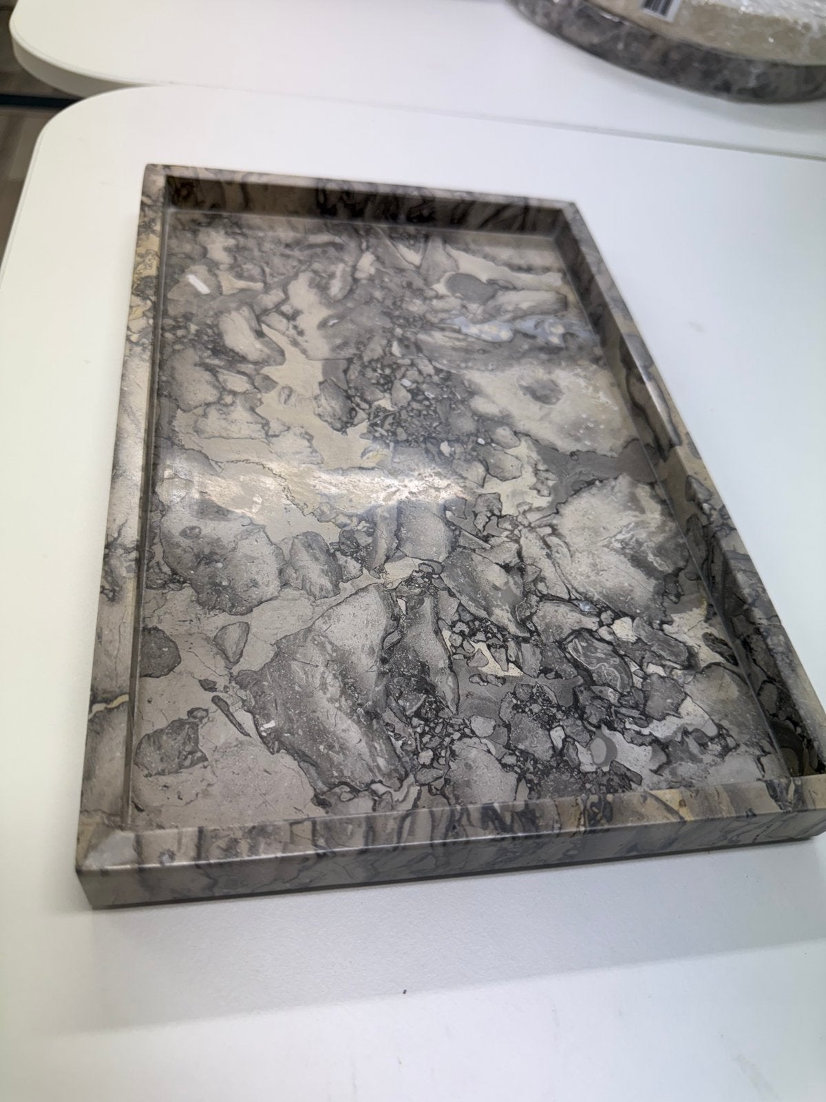 Luxe Marmeren Dienblad 30x20 cm - Grijs/Beige Geaderd, Nieuw, Ophalen of Verzenden, Modern, Grijs