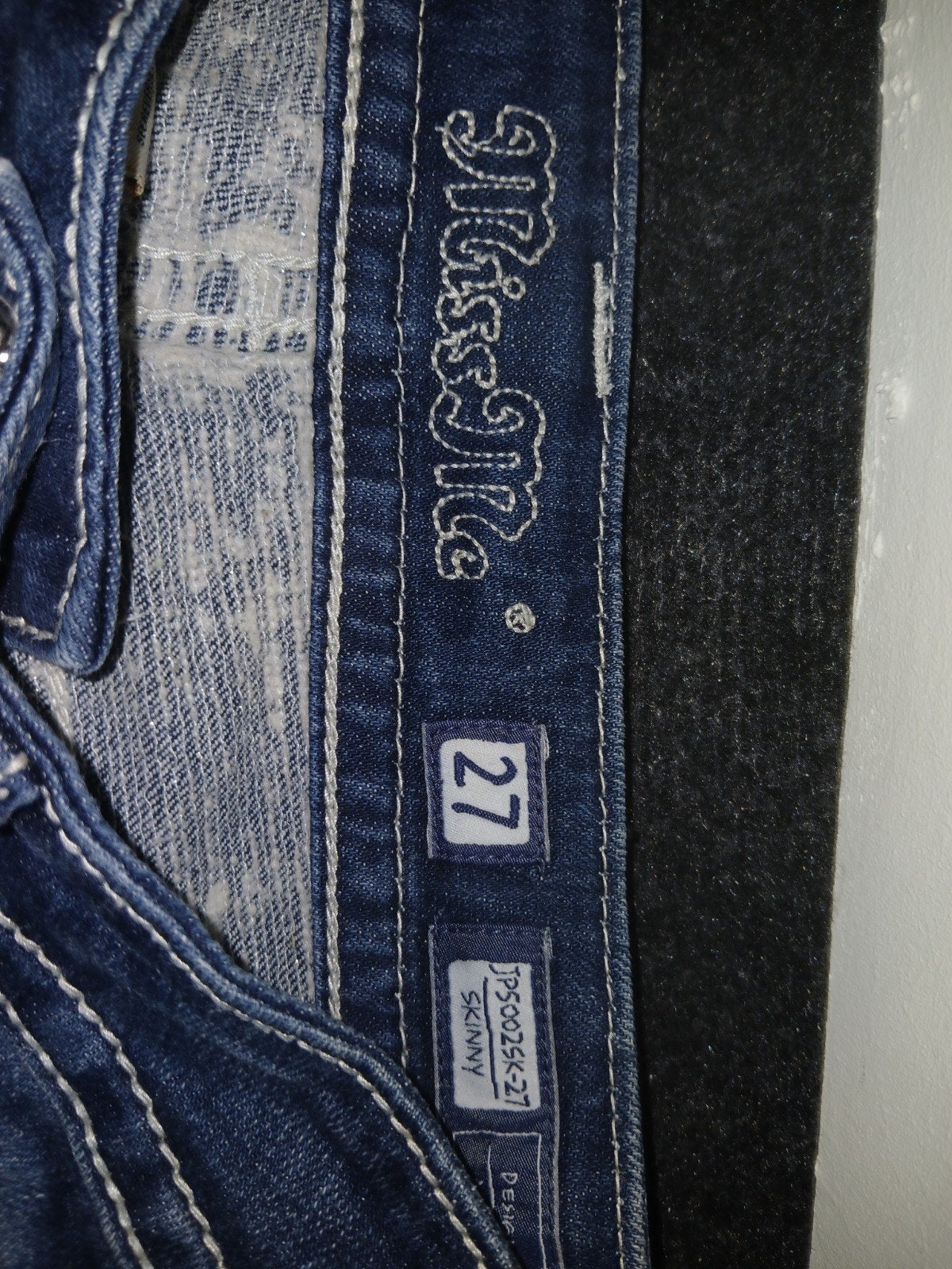 Miss Me Jeans - Skinny spijkerbroek met borduursels W27, Blauw, Miss Me, Ophalen of Verzenden, W27 (confectie 34) of kleiner