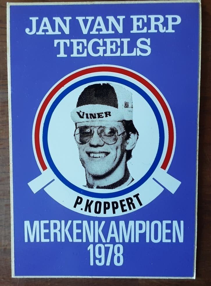 Jan van Erp Tegels P. Koppert Merkenkampioen 1978 sticker, Verzamelen, Ophalen of Verzenden, Gebruikt