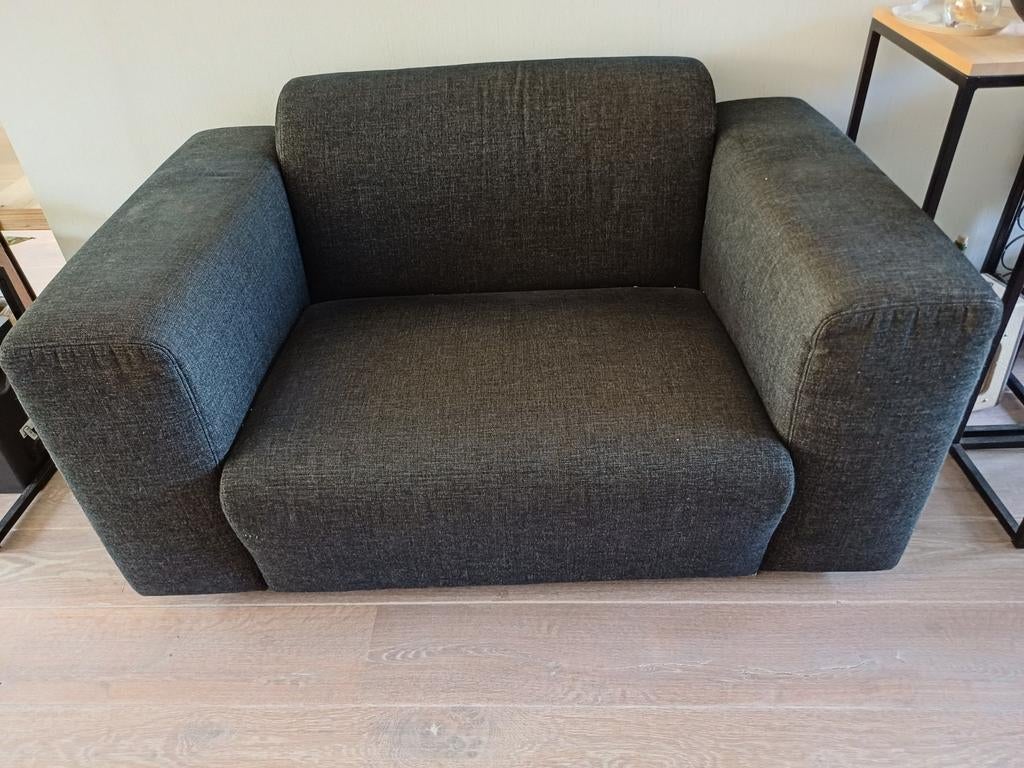 Zwarte gemêleerde stoffen love seat, Huis en Inrichting, Fauteuils, Ophalen of Verzenden