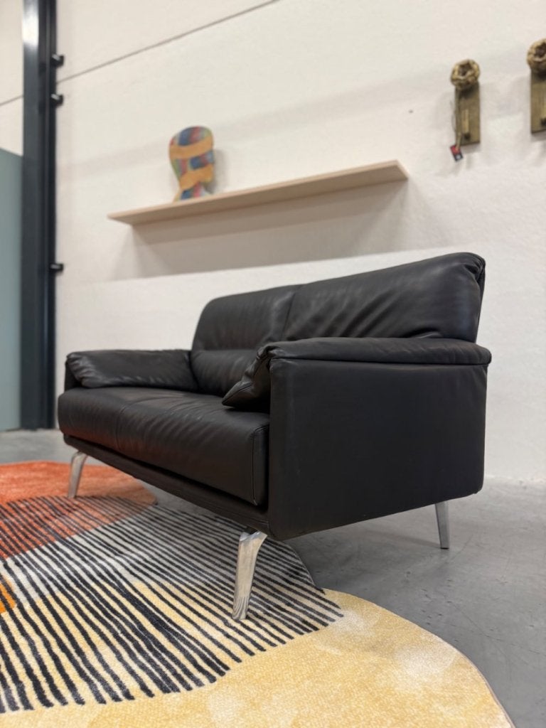 Leolux Bora Balanza Bank 2 Zits Noli Zwart leer 158, Info@leolux.nl, 150 tot 200 cm, Ophalen of Verzenden, Rechte bank