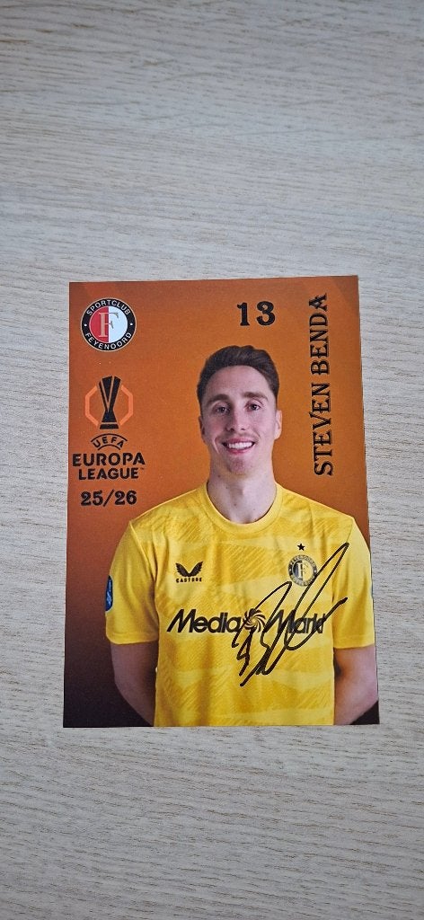 Foto met handtekening; Steven Benda # Feyenoord Rotterdam, Verzamelen, Ophalen of Verzenden, Nieuw, Feyenoord, Overige typen