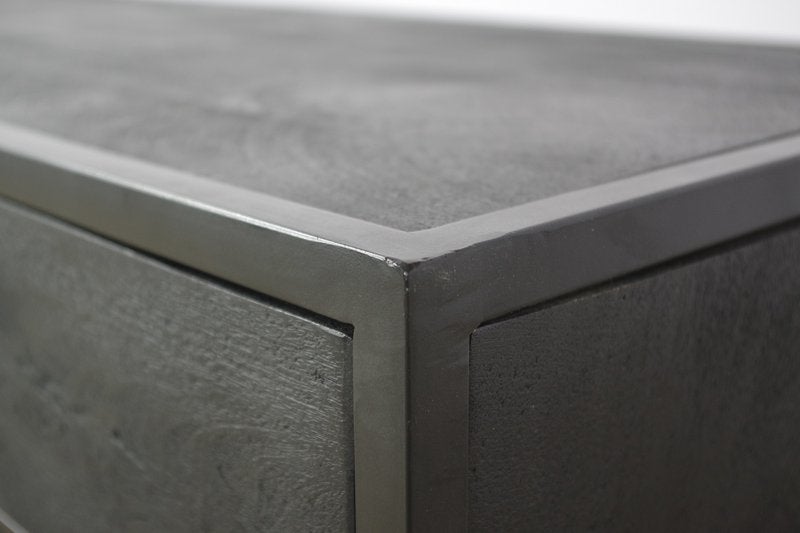 dressoir 180 cm 3 lades 2 deurs  massief mango zwart metaal, Overige houtsoorten, Dressoir Mango massief zwart 180 cm breed deuren en lade