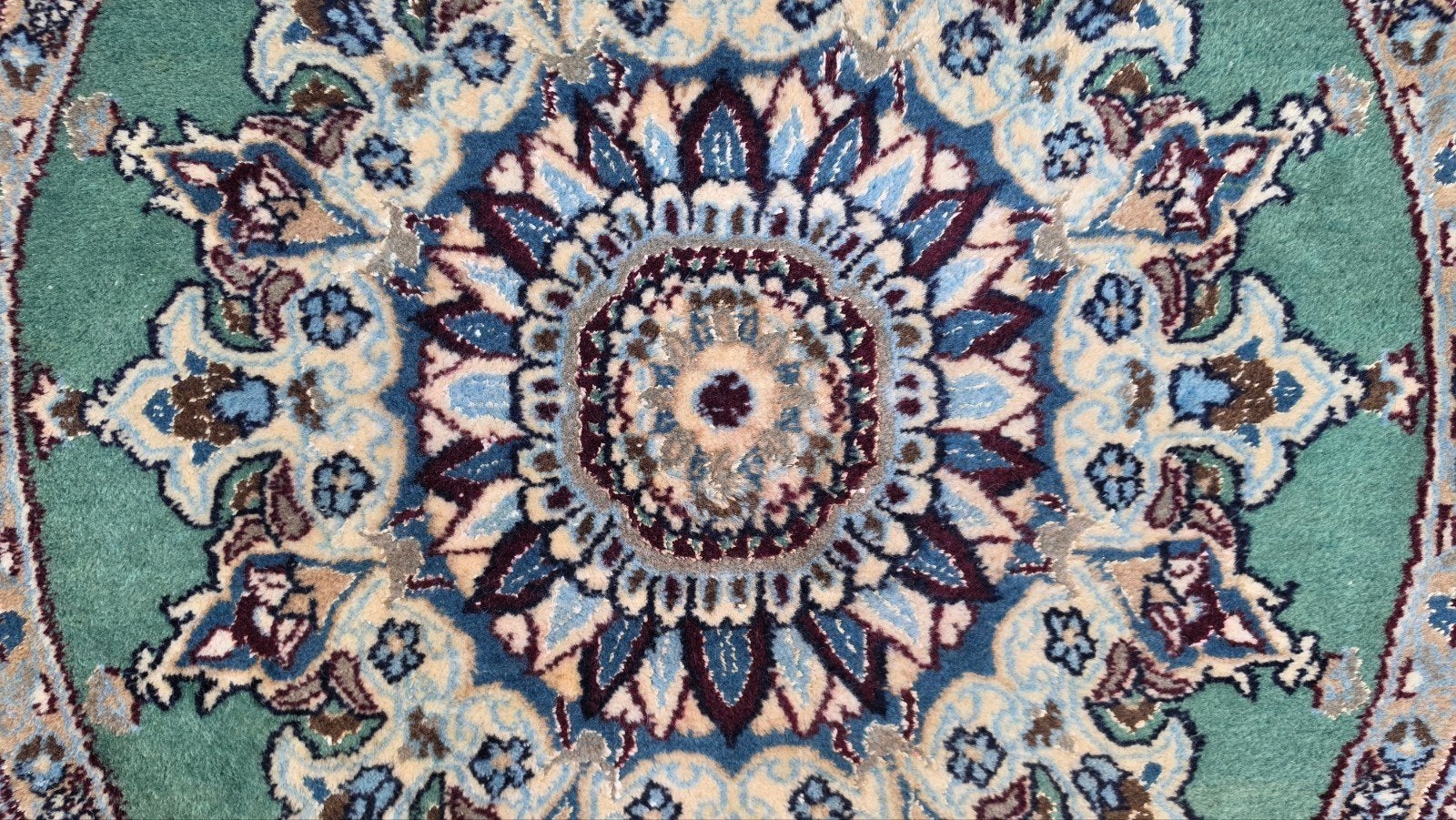 Handgeknoopt Perzisch wol Naïn rond tapijt green 80x80cm, Crème, 50 tot 100 cm, Rond, Www.hypepopup.nl