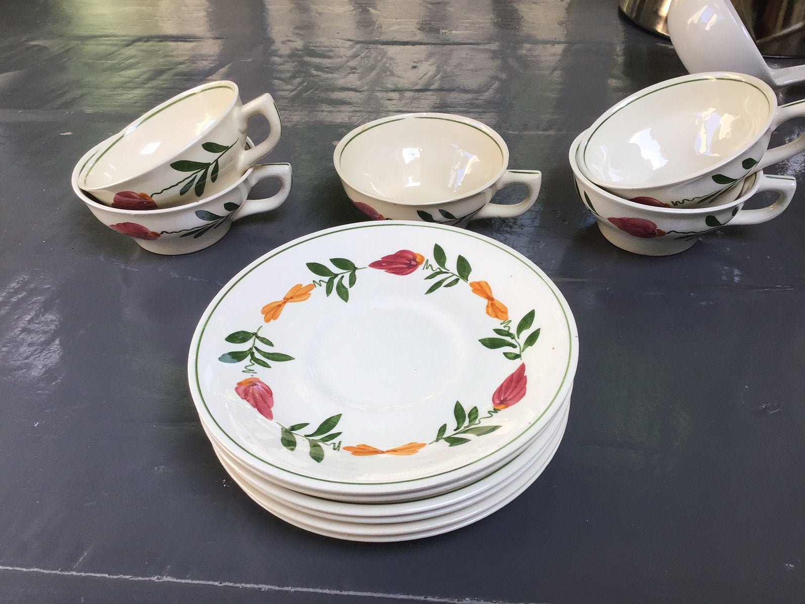 Boerenbont zeer oud decor antieke kop en  schotels, Antiek en Kunst, Antiek | Servies los, Ophalen of Verzenden