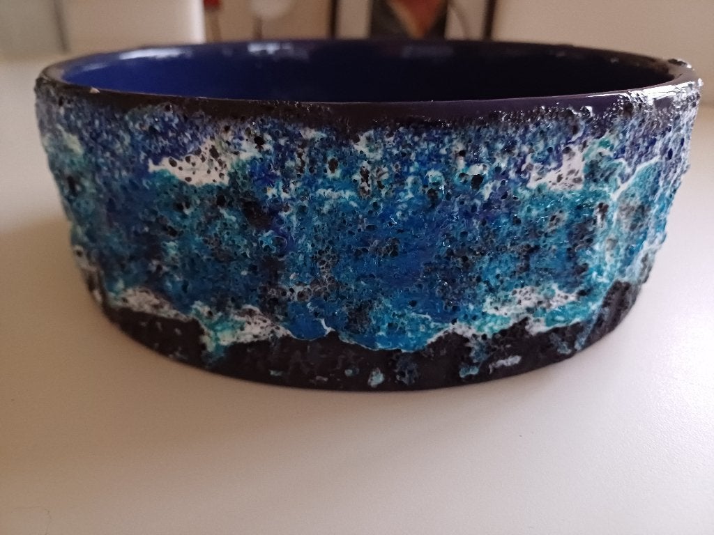 Vintage West Germany Marei schaal blauw lava, Gebruikt, Porselein of Keramiek, Schaal, Rond