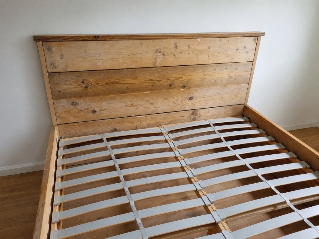 Steigerhout bed met lattenbodem, 160 x 200 cm, ZGAN !, Ophalen, Bruin, Tweepersoons, Zo goed als nieuw