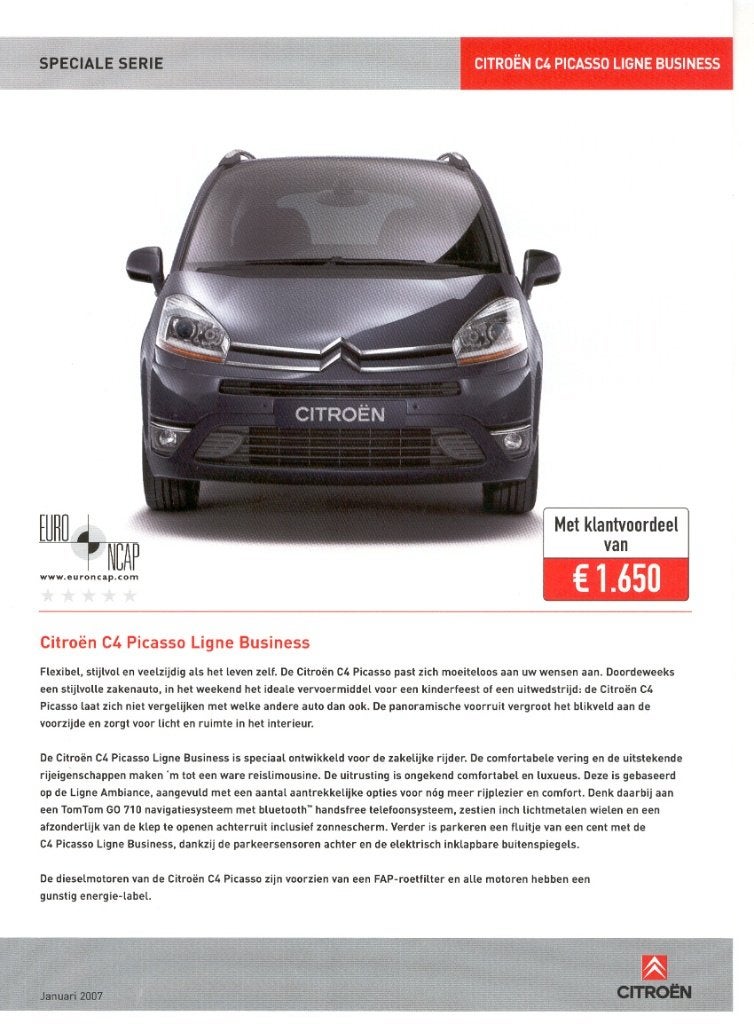 Sheet Citroën C4 Picasso Ligne Business, januari 2007, Ophalen of Verzenden, Nieuw, Citroën