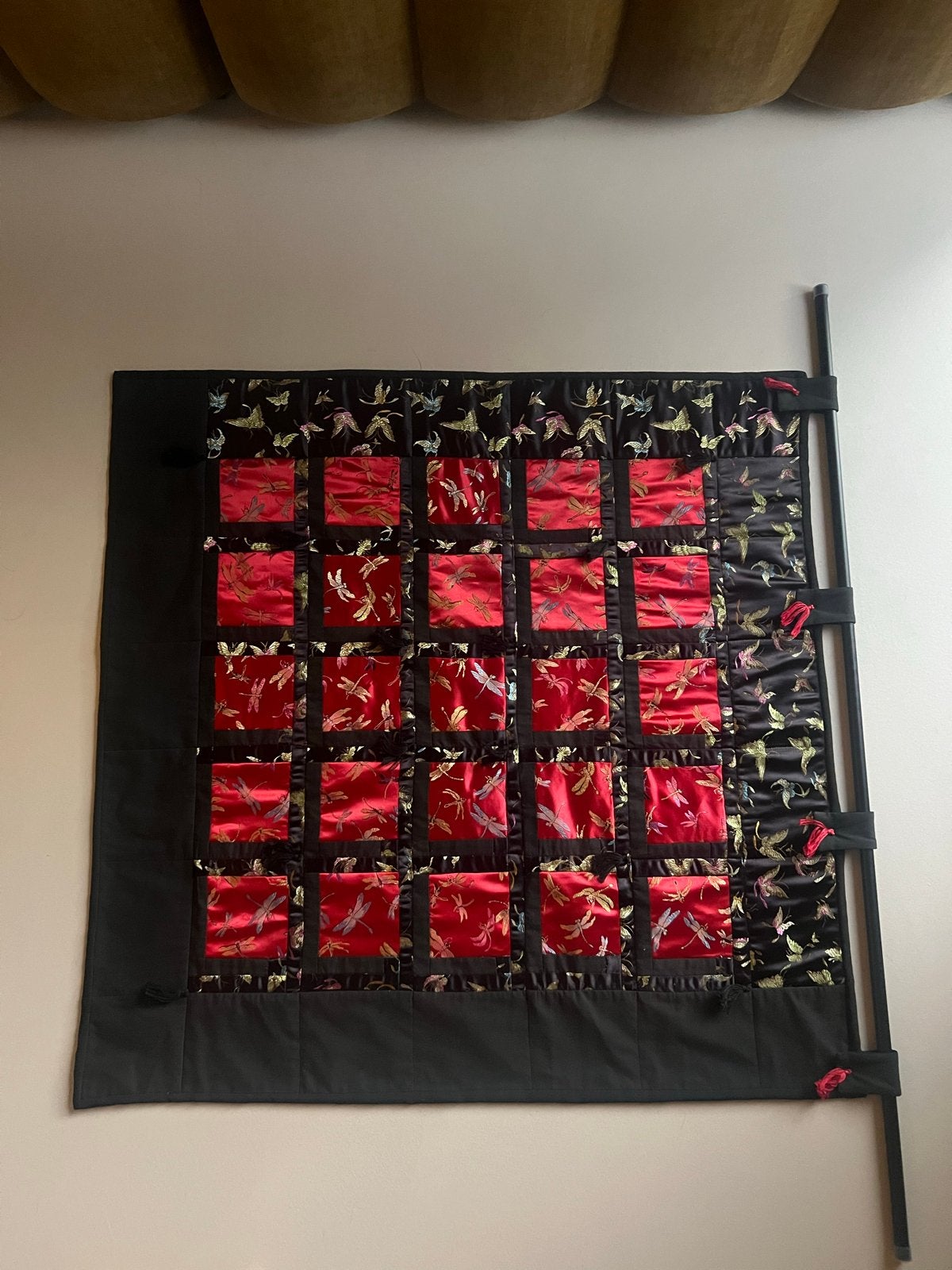 Aziatisch Patchwork Wandkleed - Handgemaakt Textielkunstwerk, Antiek en Kunst, Kunst | Niet-Westerse kunst, Wanddecoratie, Textiel