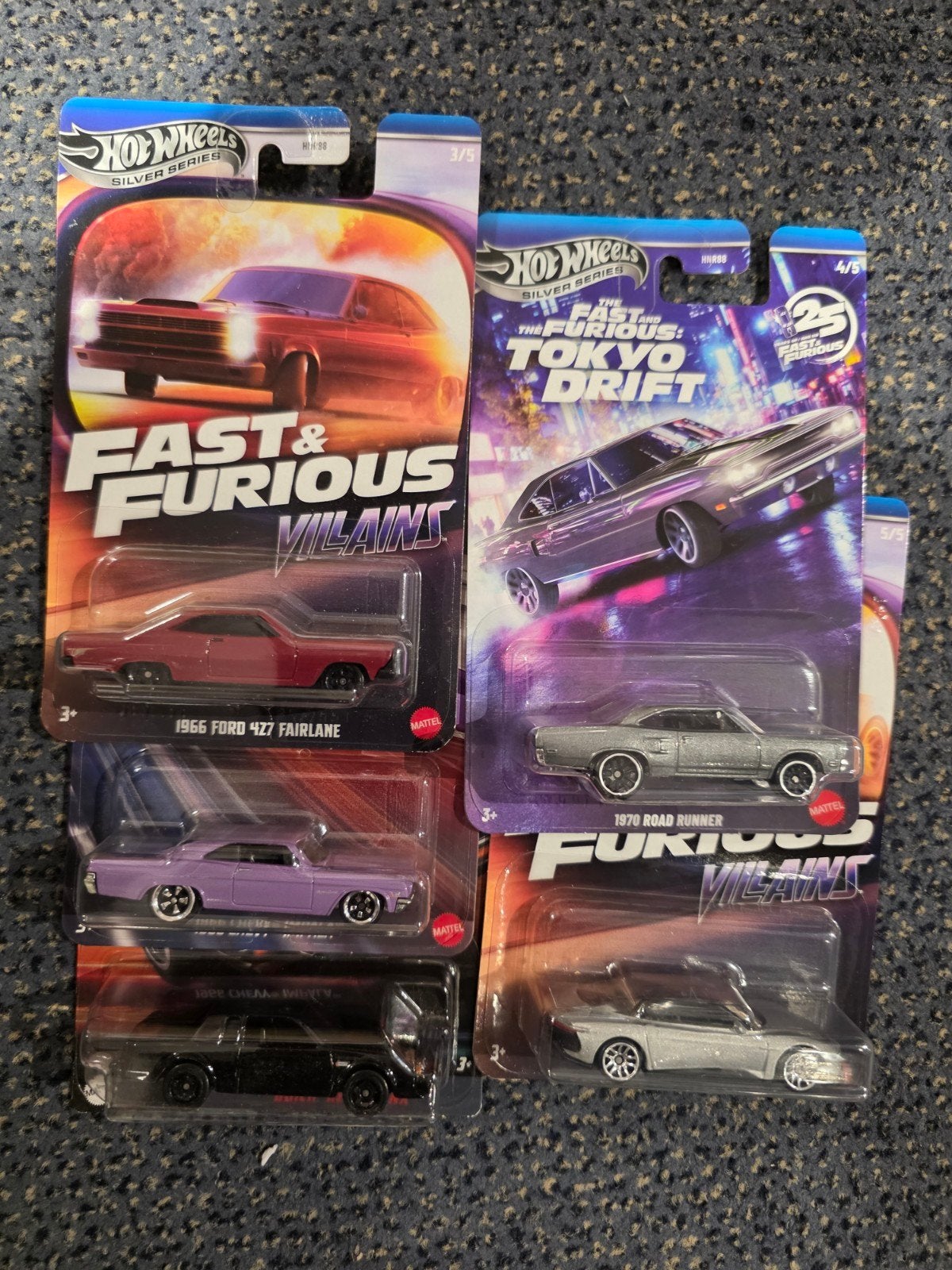 5x Hot Wheels Fast & Furious Silver Series Diecast Auto's, Nieuw, Ophalen of Verzenden, Mattel, Onbekend