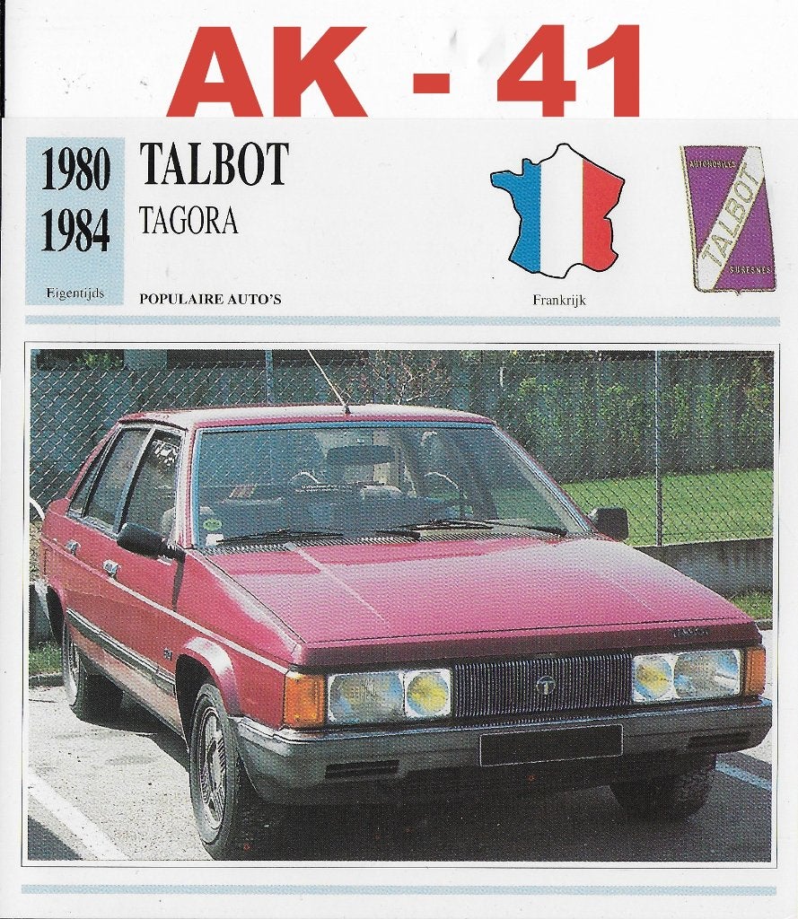 AK41 Autokaart Talbot Tagora ( 1980 - 1984 ), Verzenden, Zo goed als nieuw, Auto's