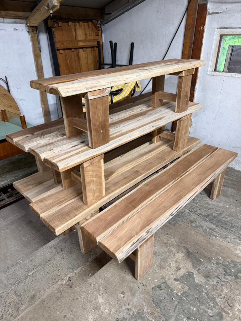 Partij tuinbanken banken terrasbanken Ibiza style teak, Ophalen, M, Zo goed als nieuw, M