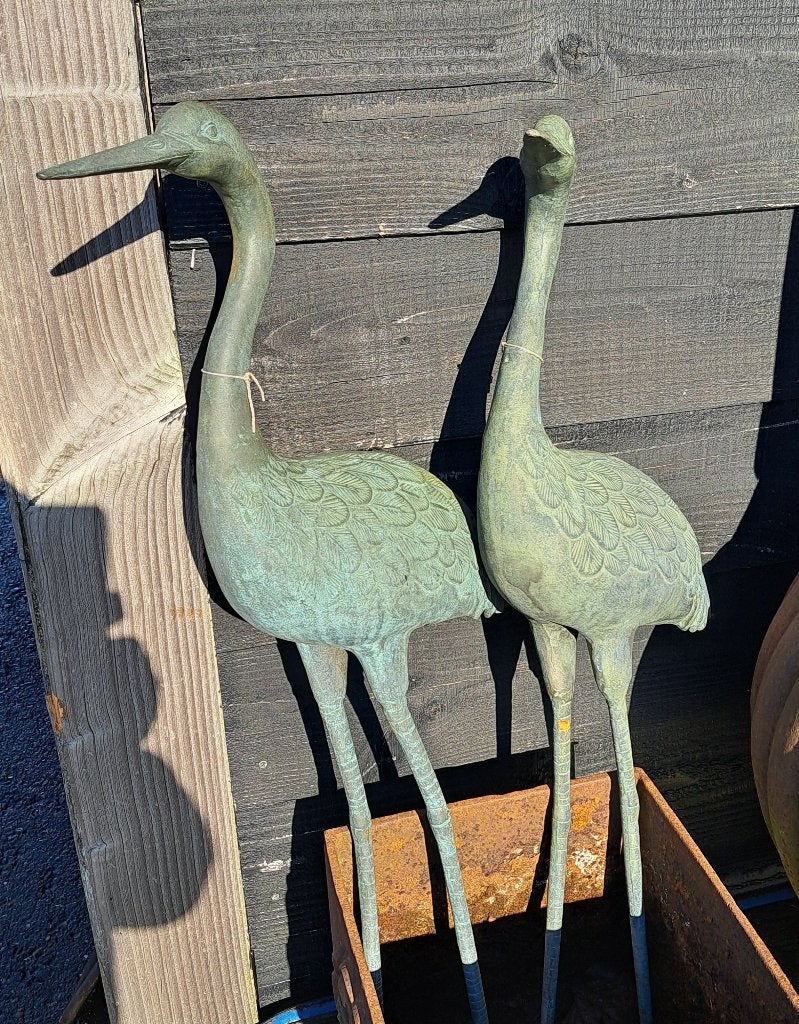 Een stel echte bronzen kraanvogels 87 cm hoog zonder poten, Ophalen