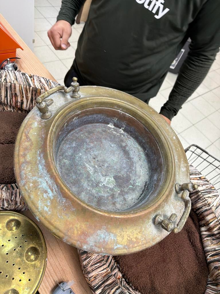 Antieke Koperen Kom met Handvatten, Antiek en Kunst, Antiek | Koper en Brons, Ophalen of Verzenden, Koper
