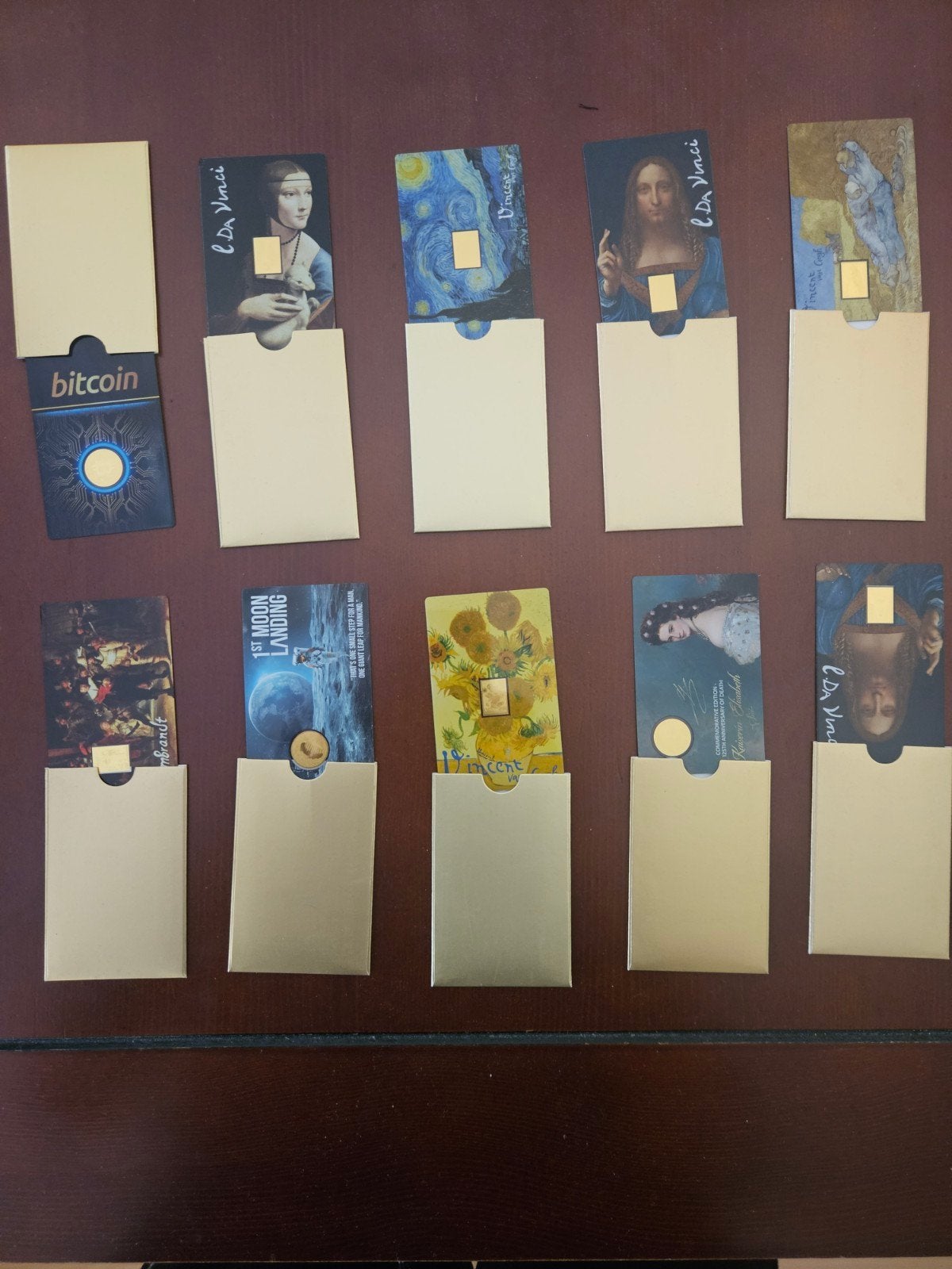Diverse Gouden Coincards - Kunst, Bitcoin, Ruimtevaart, Ophalen of Verzenden