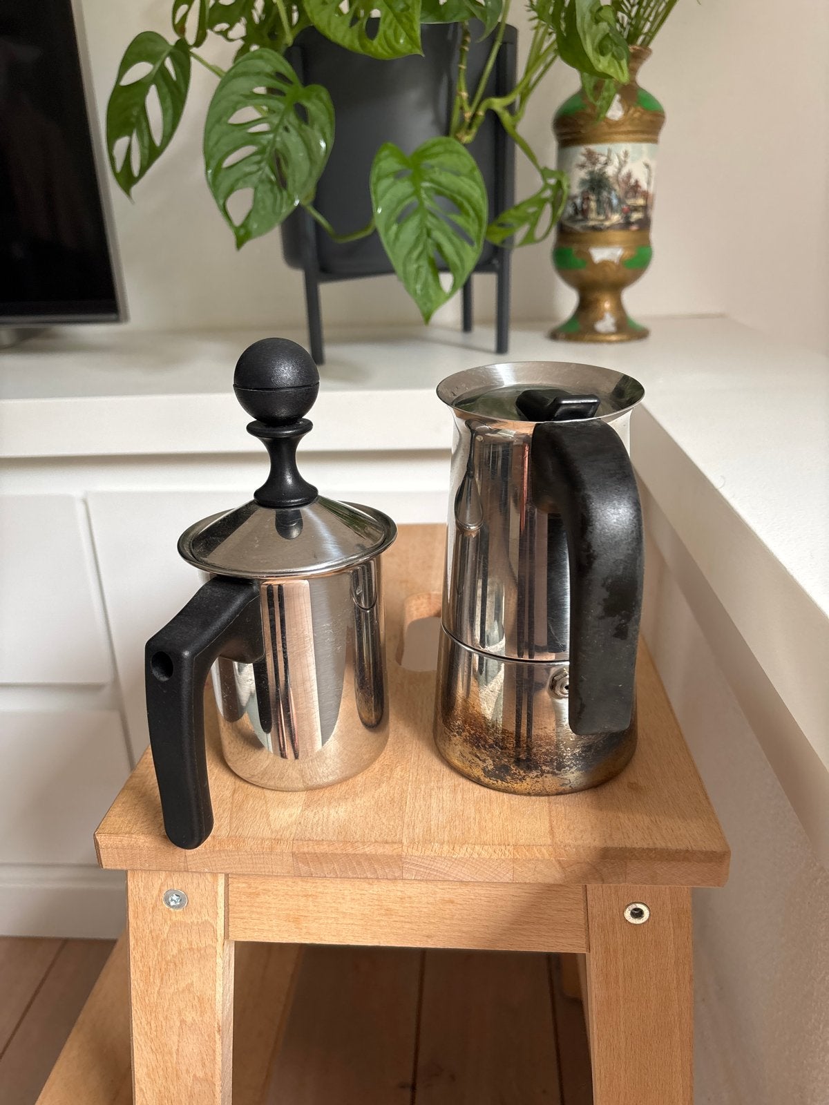 Moka pot en melkopschuimer voor heerlijke koffie, Gebruikt, Overige modellen, Gemalen koffie, Ophalen of Verzenden