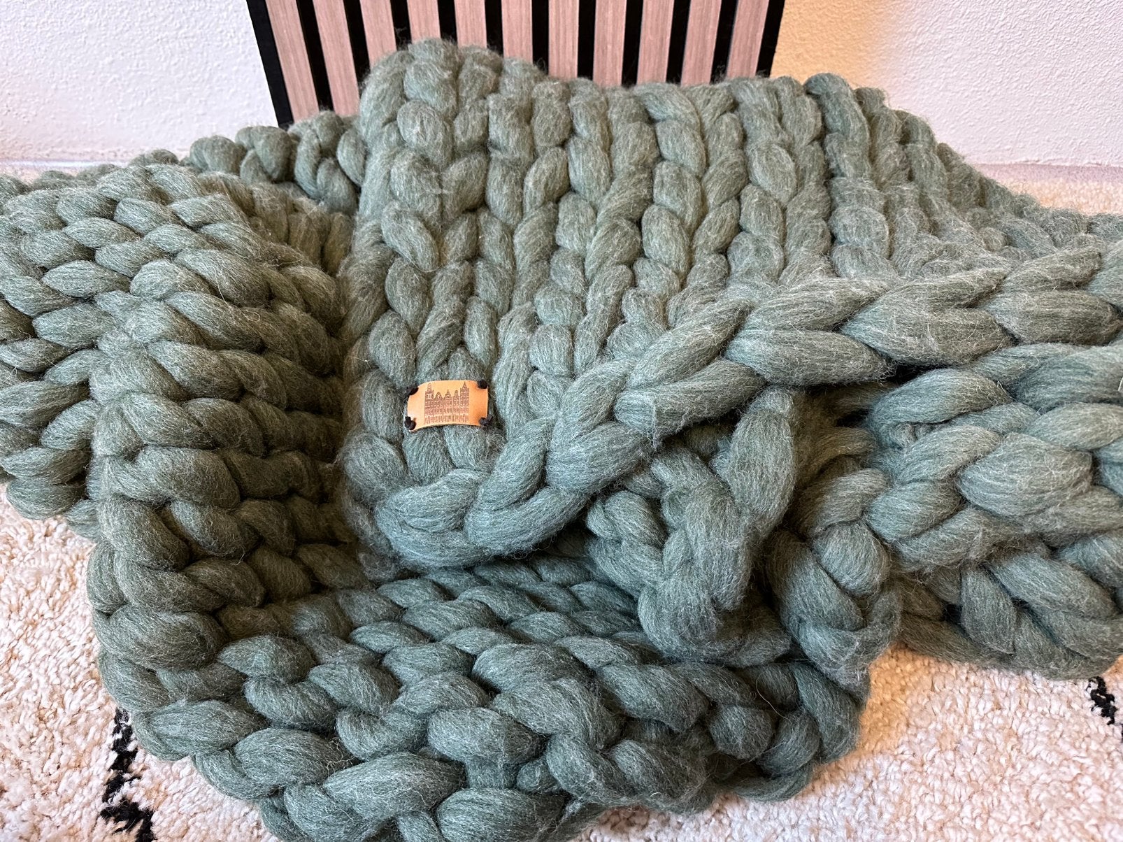 Plaid grof gebreid wol groen 135x110 cm, Ophalen of Verzenden, Zo goed als nieuw, Wol, Groen