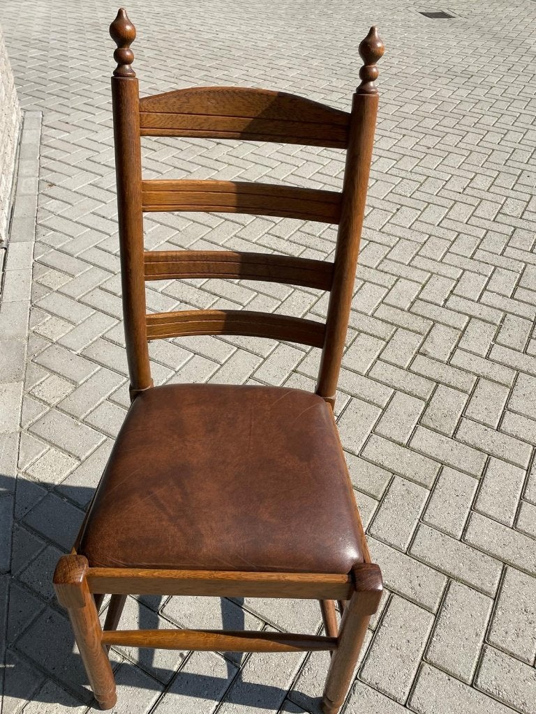 Set van 6 eetkamerstoelen met leer, Ophalen, Gebruikt, Bruin, Klassiek