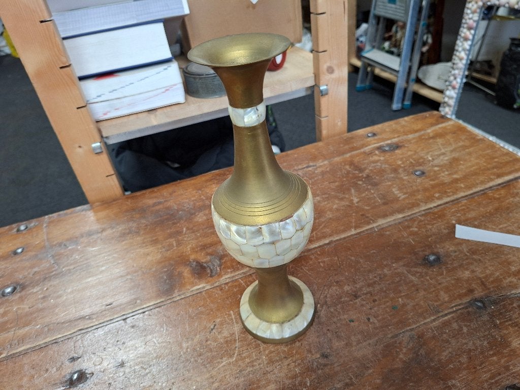schitterende oude messing vaas met paerlemoer, Ophalen of Verzenden