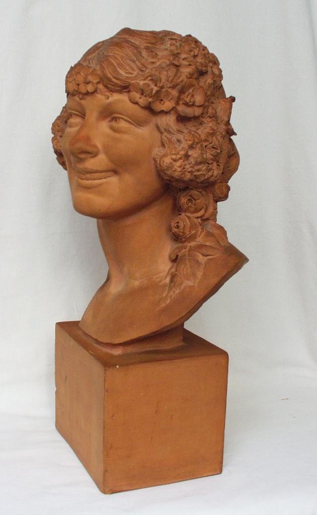 Art Deco Buste - Joë Descomps - 52 cm H., Art deco, Buste, Gemerkt, Steen of Keramiek