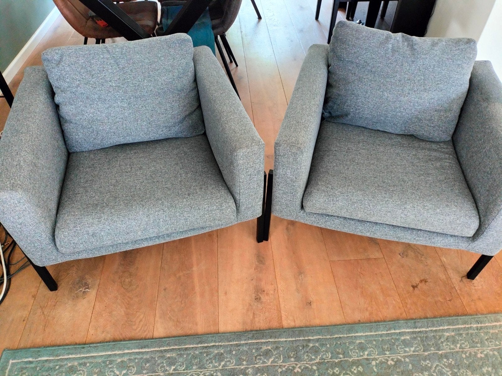 twee IKEA Koarp fauteuils donkergrijs, Ophalen, 75 tot 100 cm, Zo goed als nieuw, 75 tot 100 cm