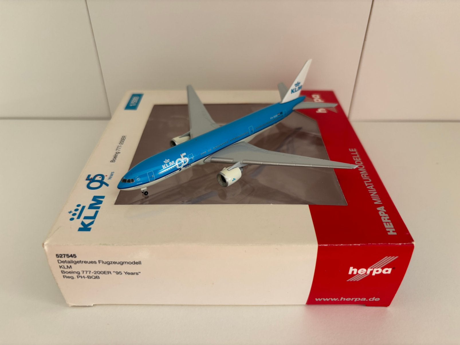 Herpa 527545 KLM Boeing 777-200ER “95 Years” 1:500, Ophalen of Verzenden, Zo goed als nieuw, Schaalmodel