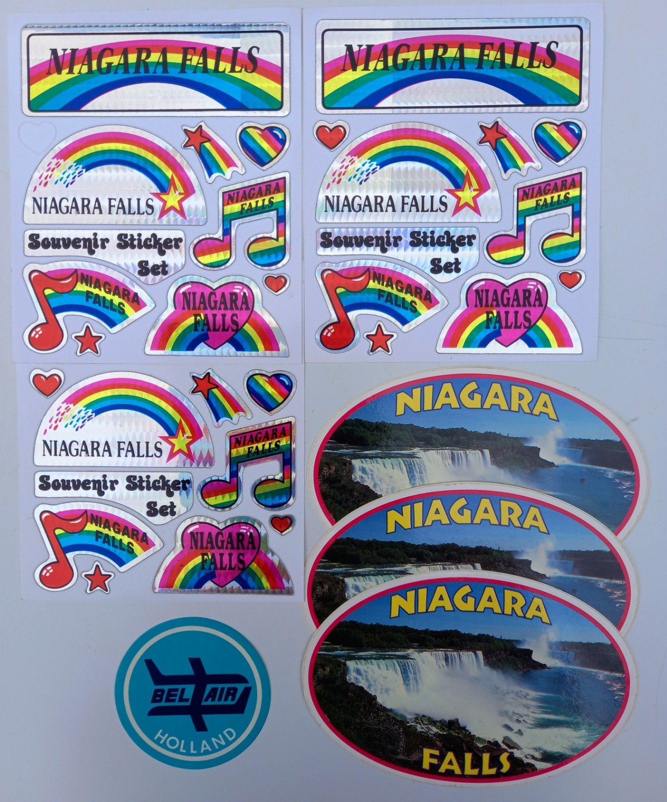 Vintage souvenir sticker set Niagara Falls/Bel Air Holland, Verzamelen, Ophalen of Verzenden, Zo goed als nieuw, Dier en Natuur
