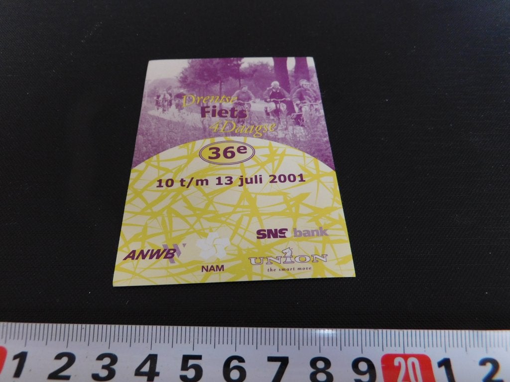 sticker 36e Drentse Fiets 4 Daagse 2001 ANWB Union NAN SNS, Ophalen of Verzenden, Zo goed als nieuw