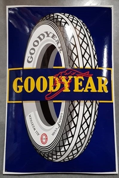 Goodyear emaillen reclame bord garage showroom mancave USA, Verzamelen, Reclamebord, Ophalen of Verzenden, Zo goed als nieuw, Info@americansaleshop.nl