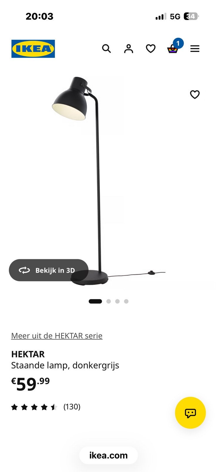 Ikea Hektar lamp, Ophalen, Zo goed als nieuw, 150 tot 200 cm