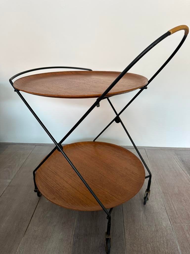 Vintage teakhouten serveerwagen van Ary Fanérprodukter Nybro, Minder dan 55 cm, Zo goed als nieuw, Rechthoekig, Ophalen