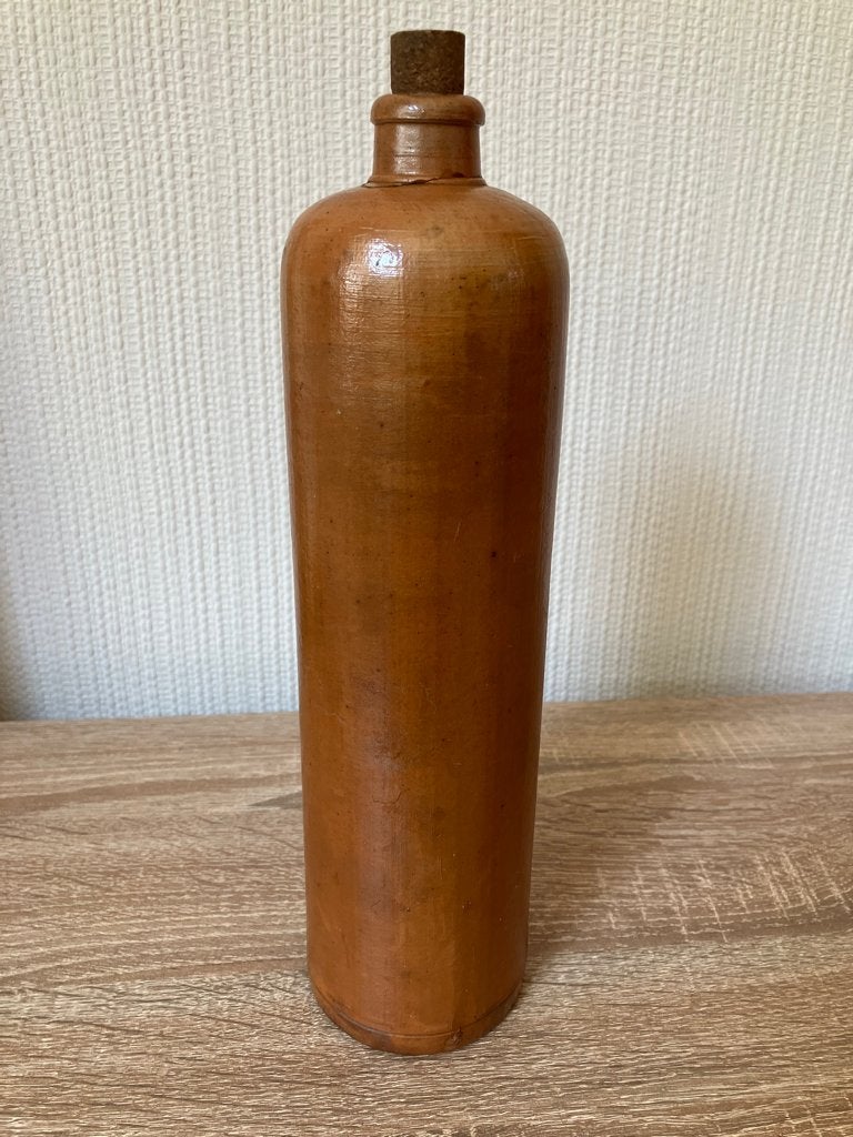 Vintage aardewerk fles, gebruikt voor jenever of gin, Antiek en Kunst, Ophalen of Verzenden