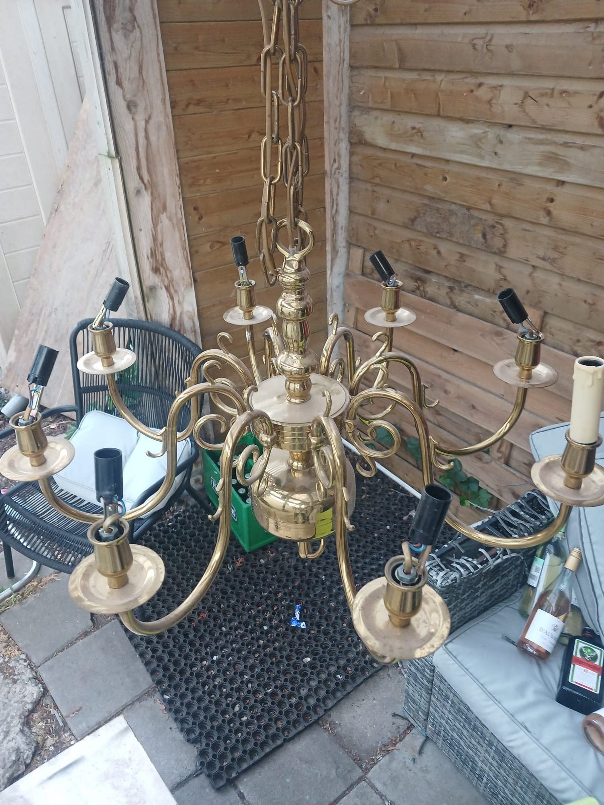 Koperen chandelier met 8 armen, Huis en Inrichting, Lampen | Kroonluchters, Ophalen, Gebruikt