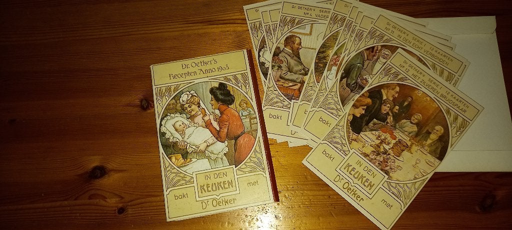 Antieke/Oude Recepten, set 12st. Dr.Oetker, 1908, Antiek en Kunst, Antiek | Boeken en Bijbels, Ophalen of Verzenden, Onbekend