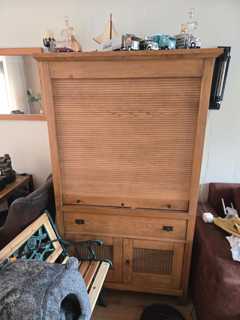 Mooi houten computermeubel met rolluik, Huis en Inrichting, Gebruikt, 70 tot 120 cm, Klassiek, Ophalen of Verzenden