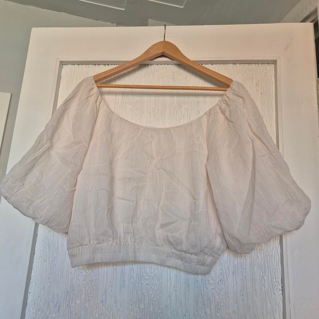 Mango Luchtige Witte Crop Top met Ballonmouwen - Maat XL, Kleding | Dames, Tops, Mango, Wit, Maat 46/48 (XL) of groter, Ophalen of Verzenden