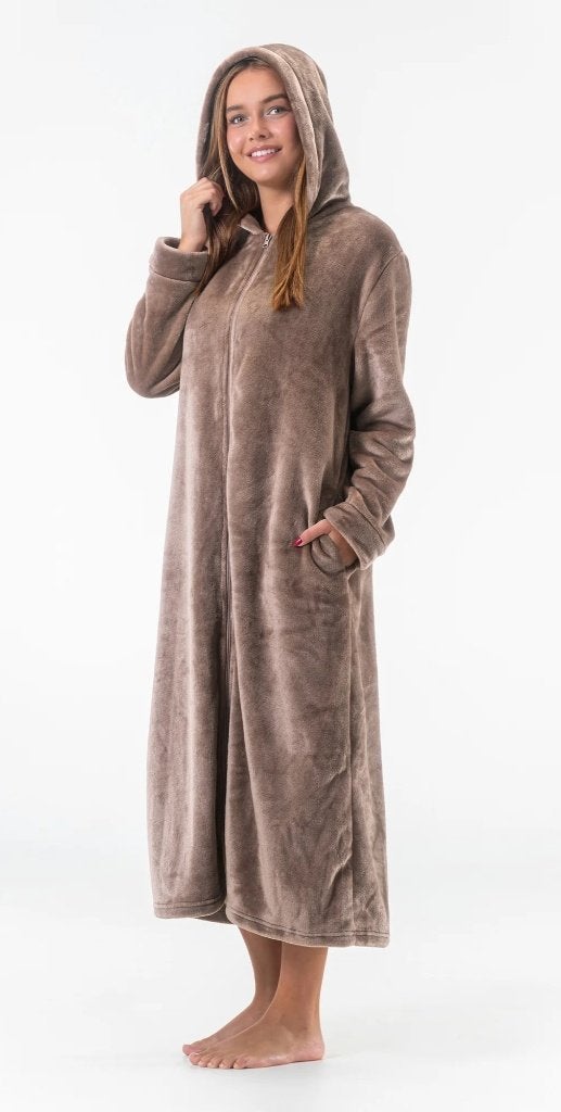 Extra Lange Fleece Badjas met Ritssluiting en Capuchon, Gaubert, Gaubert, Verzenden, Maat 42/44 (L)