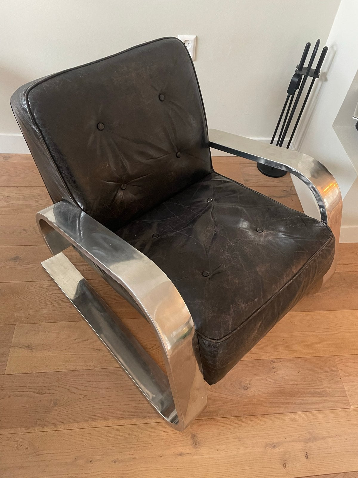 Vintage Designfauteuil - Alvar Aalto Tank Chair 400 Stijl, Ophalen, Gebruikt, Leer, 75 tot 100 cm