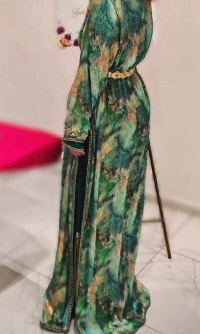 Vintage Takchita - Groen/Goud - Maat S/M/kleine L, Maat 38/40 (M), Overige typen, Ophalen of Verzenden, Zo goed als nieuw