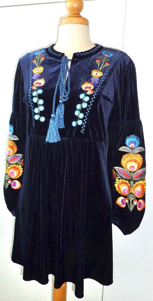 ZARA blauwe tuniek/jurk fluweel met borduurmotieven maat S, Kleding | Dames, Ophalen, Blauw, Zara, Nieuw