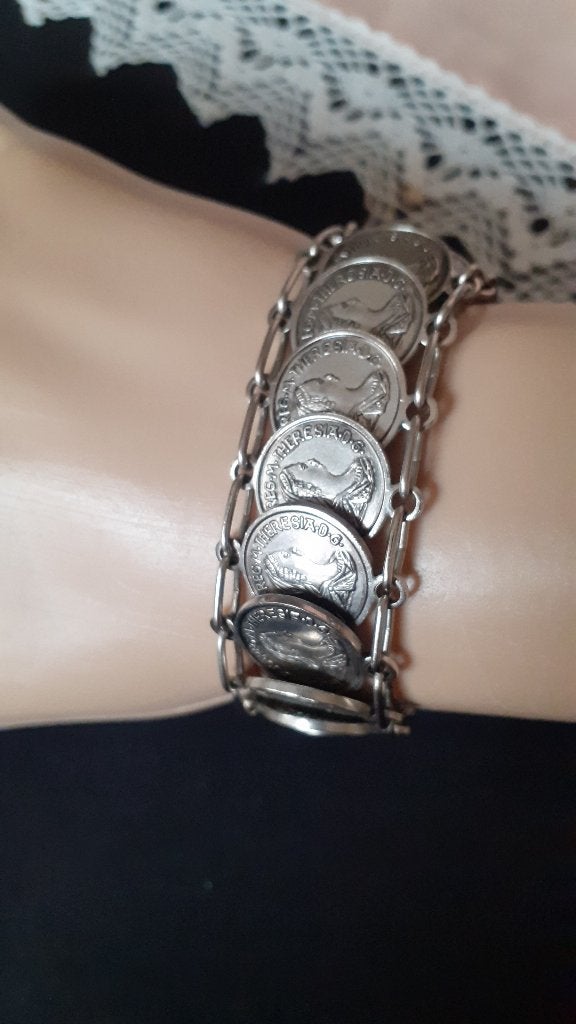 Zilverkleurig Bijou ARMBAND Maria Theresia MUNTEN, Ophalen of Verzenden