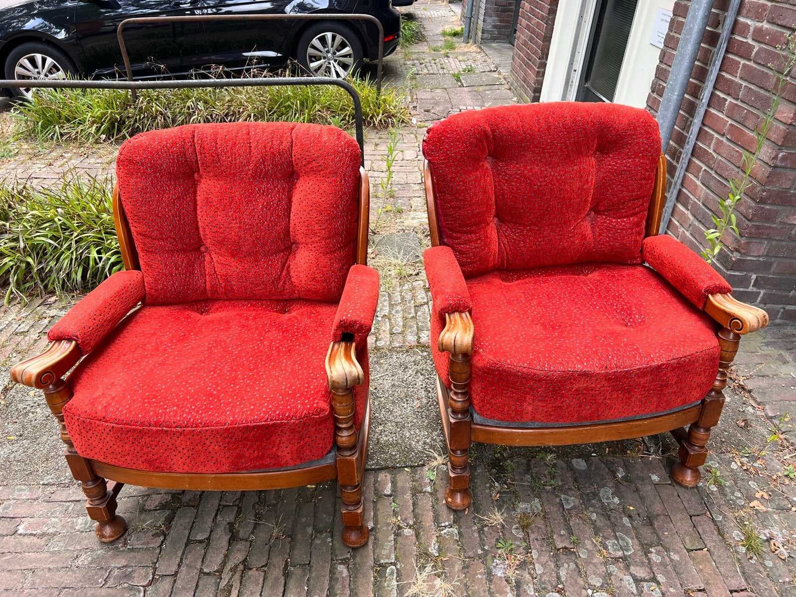 2 Antieke Licht Houten Stoelen, Opnieuw Bekleed, Ophalen