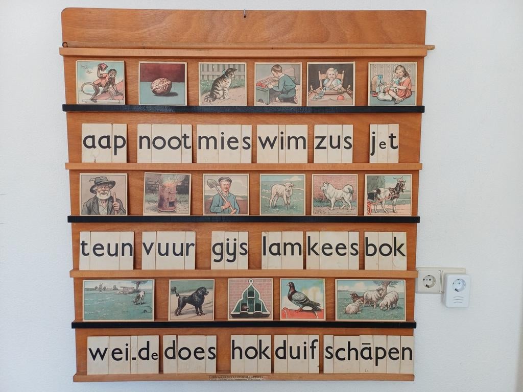 Vintage Aap Noot Mies leesplaat, Antiek en Kunst, Antiek | Schoolplaten, Ophalen, Overige thema's