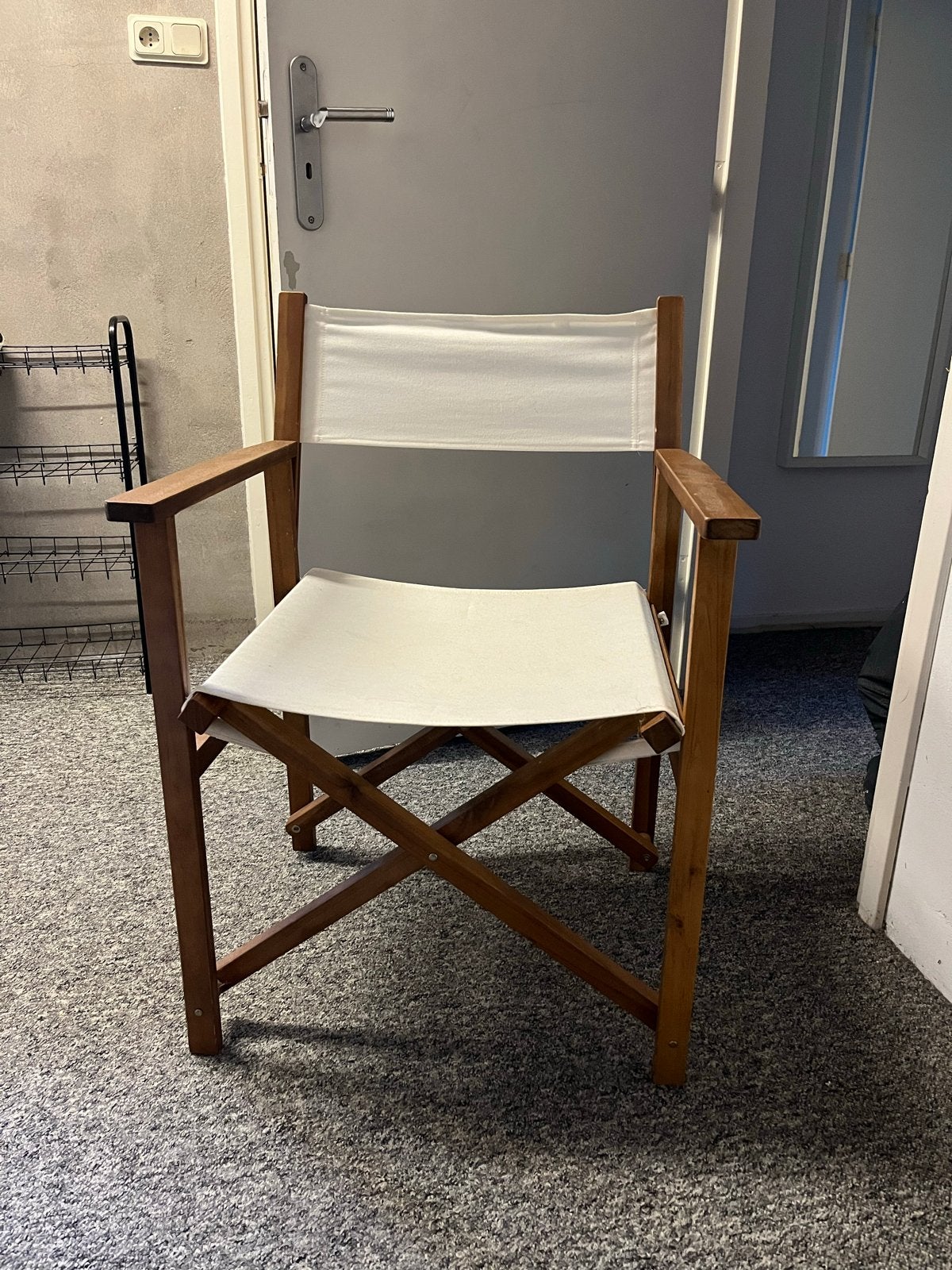 Houten regisseursstoel met wit doek, Ophalen, Gebruikt, Wit, Eén