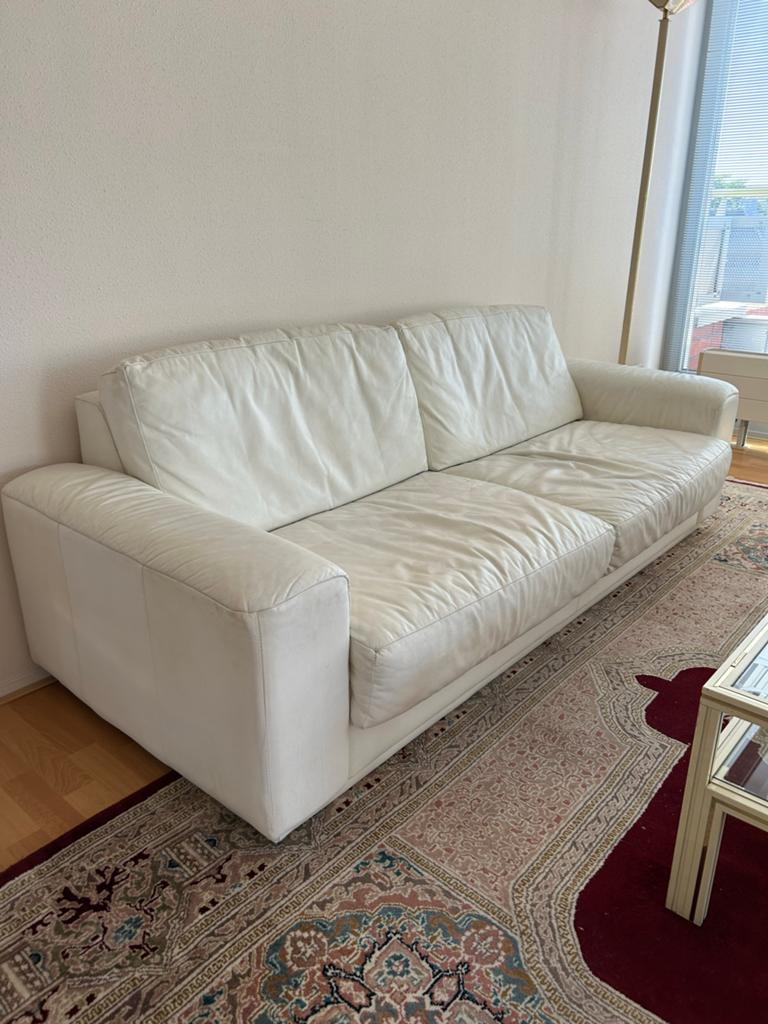 Comfortabele witte leren bank - 3-zits, Ophalen, Gebruikt, Driepersoons, Rechte bank